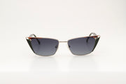 Sunglasses with black acetate and metal frame, on a white background.